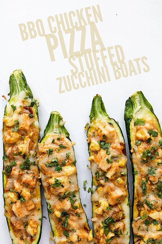 BBQ Chicken Pizza Stuffed Zucchini Boats