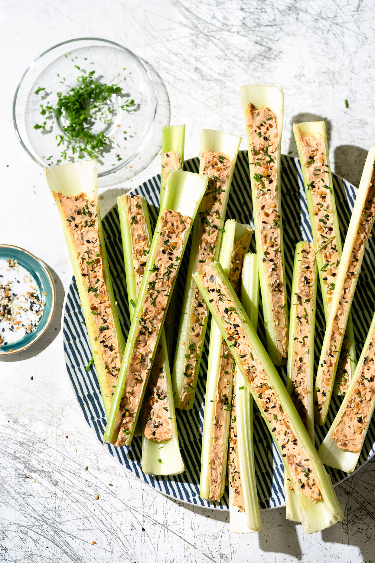 Celery Boats with Caramelized Onion Dip Close Up