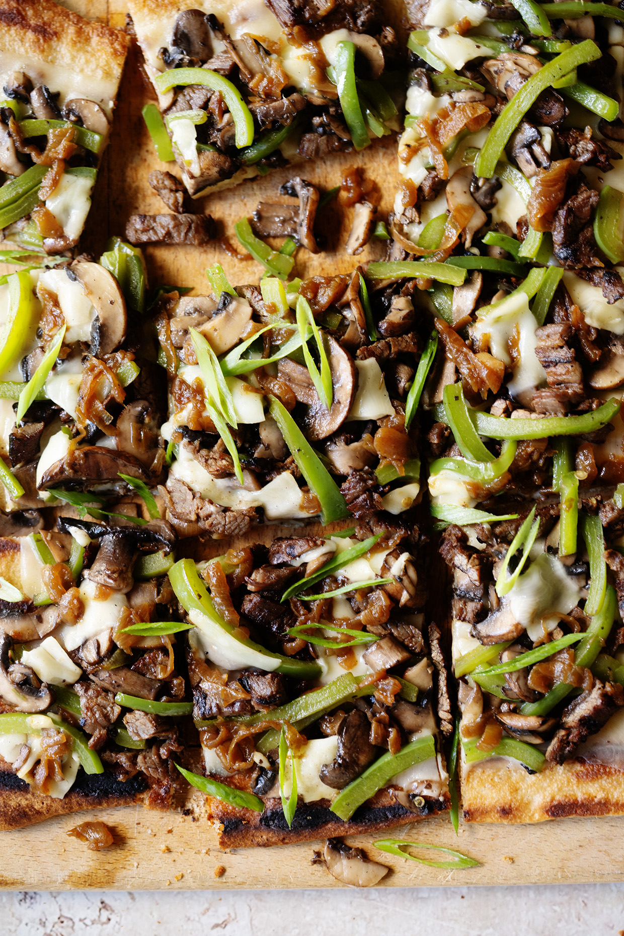 Grilled Philly Cheesesteak Pizza ~ Your favorite sandwich layers on a grilled pizza crust!