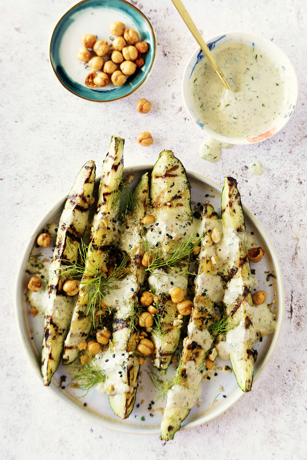 Grilled Zucchini with Savory Yogurt Sauce 