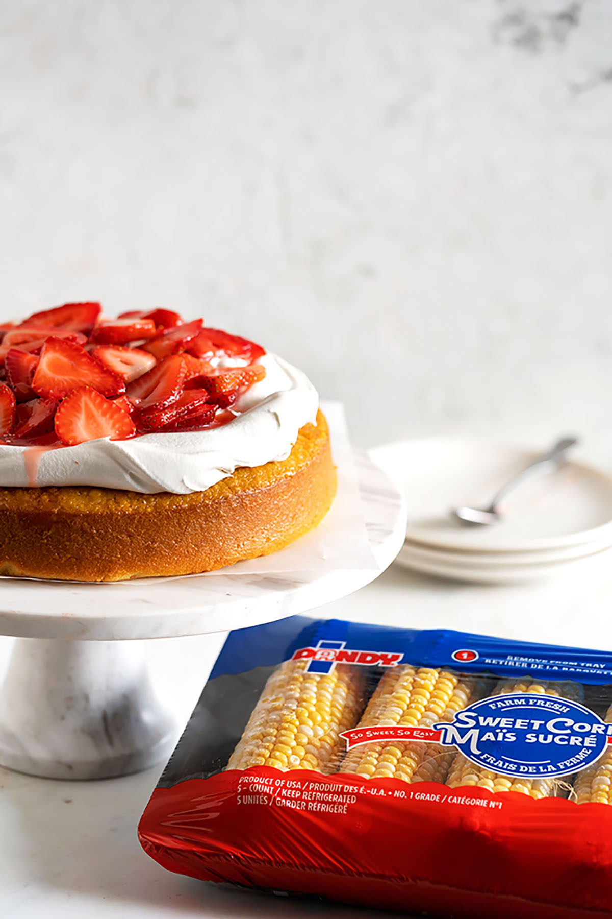 Sweet Corn Cake with Fresh Strawberries