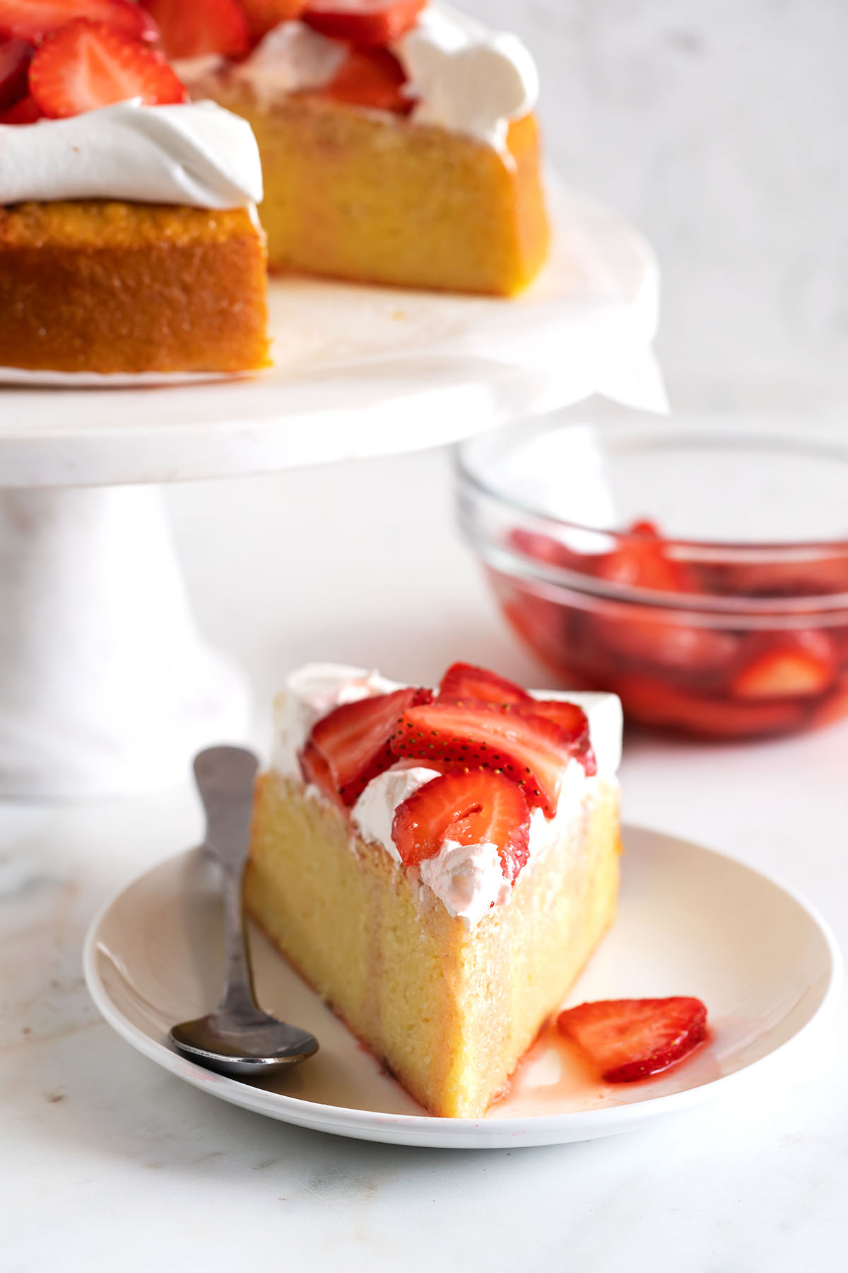 Mexican Sweet Corn Cake with Strawberries and Cream