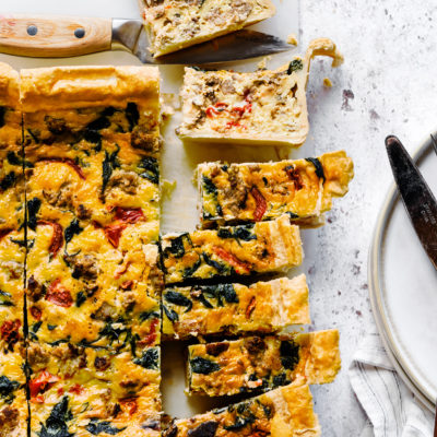Spinach and Sausage, Red Pepper Quiche