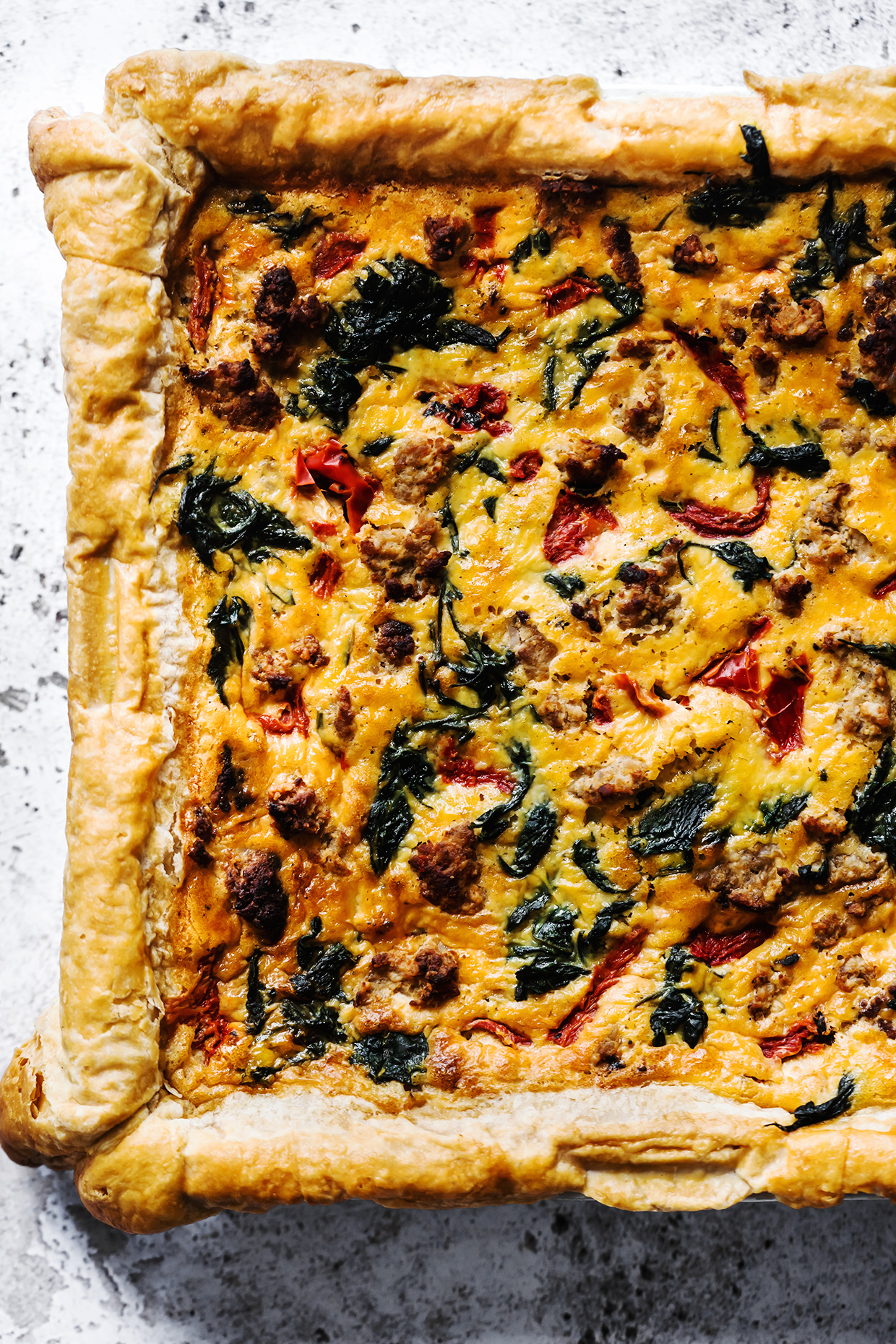 Spinach and Sausage, Red Pepper Quiche